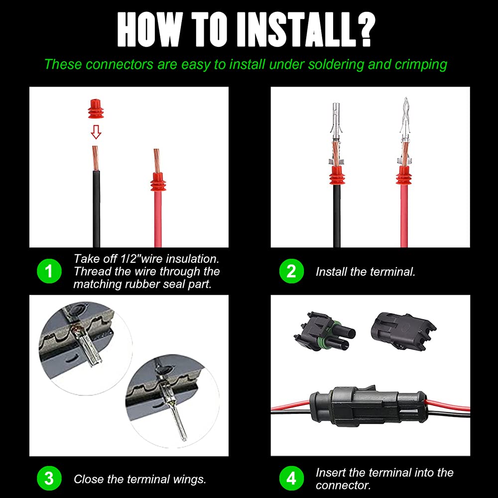 20 Sets 2 Pin Weather Pack Connector Waterproof Car Electrical Wire Connector Terminals Plug Kit with 45 Sets Male and Female Terminal KIT 18-14AWG Q484
