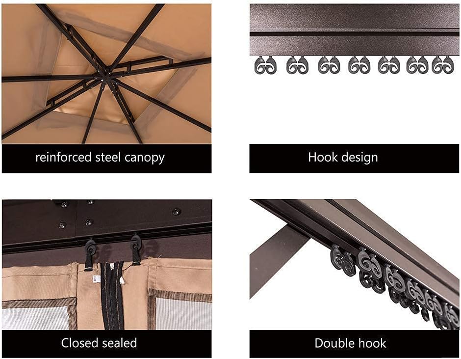 Beige 10 x 10 FT Outdoor Patio Gazebo with Mosquito Netting W12386