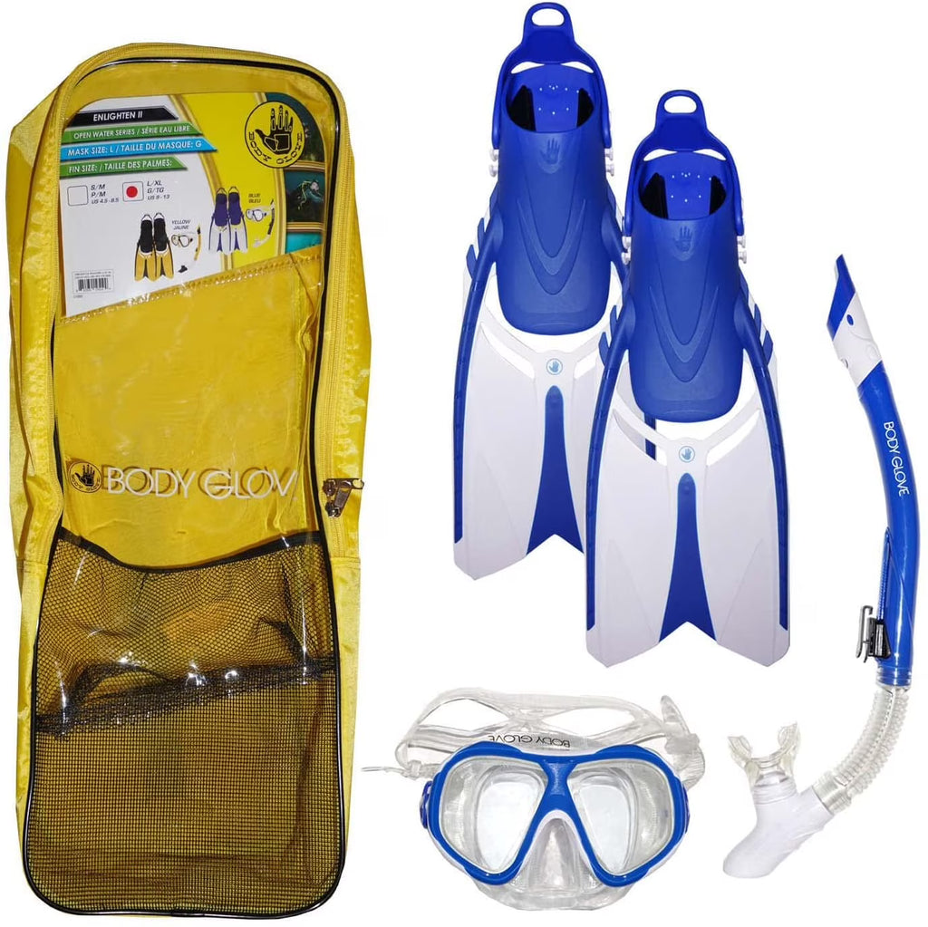 Snorkeling Set Dive Mask Snorkel Fins Tempered Glass Silicone Dry Top Flex Tube Z6861