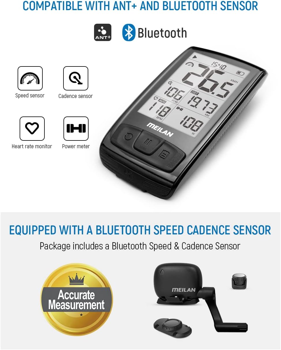 Blade Wireless Bike Computer with Backlight Speed Cadence Sensor Included Bluetooth ANT+ 80 Hours Battery 2.5in Screen Waterproof J4440