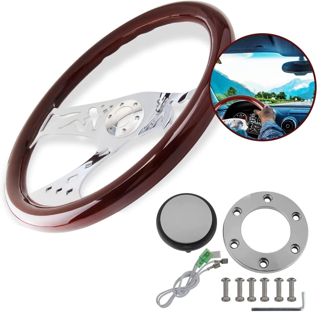 Classic Wood Grain Steering Wheel with Horn Button Kit M4794