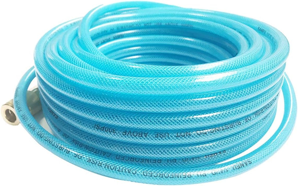Transparent Blue 100ft Polyurethane Air Hose with 1/4" Swivel MNPT Solid Brass Quick Coupler and Plug, Pack of 2 Q5945