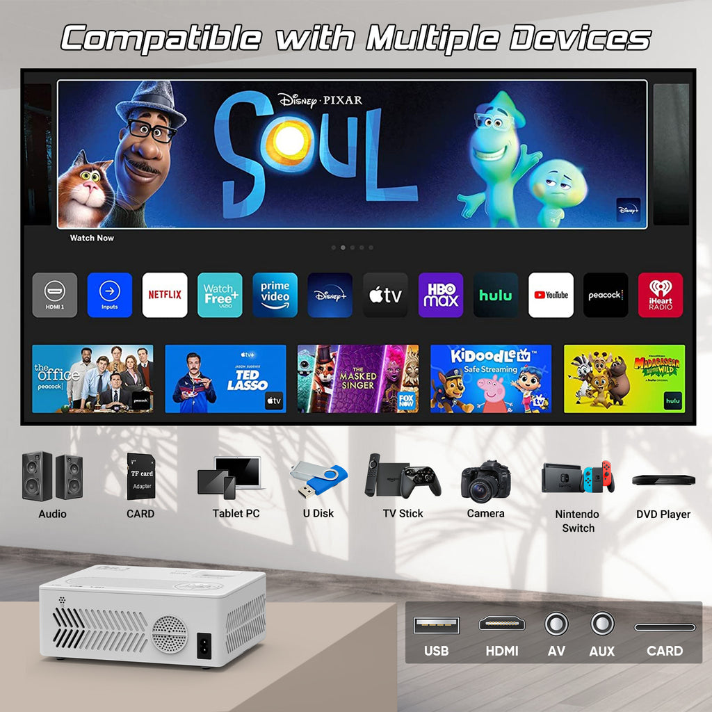 4K Supported Native 1080P Video Projector with 100" Screen R347