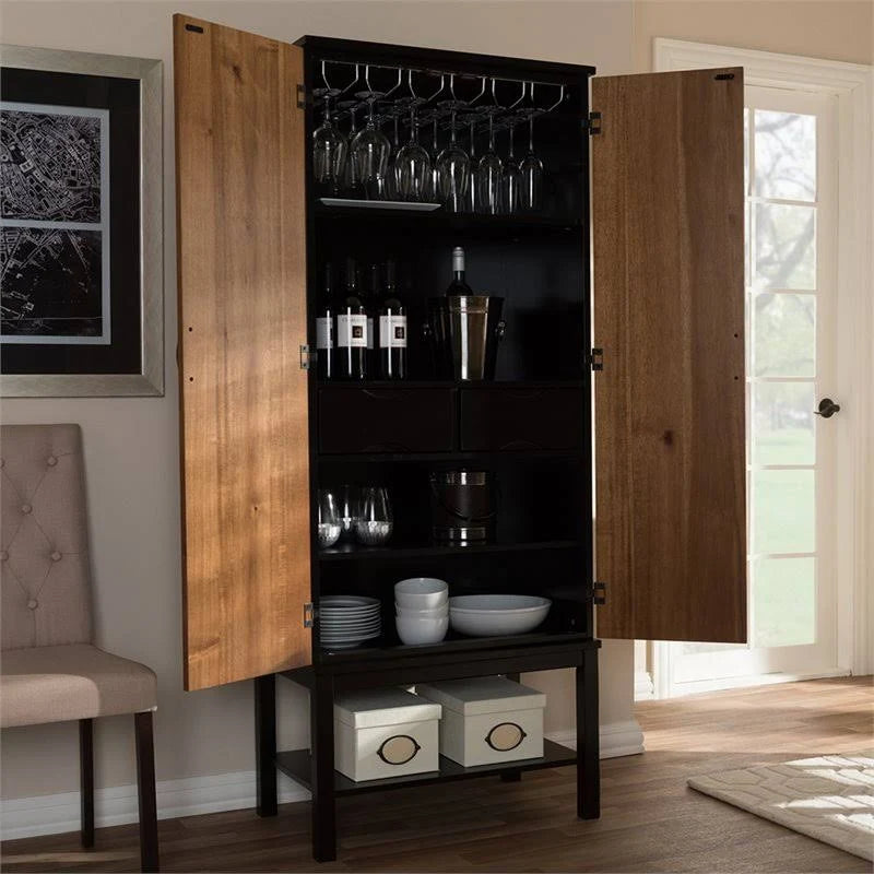 Walnut and Wenge Brown Home Bar Cabinet I916