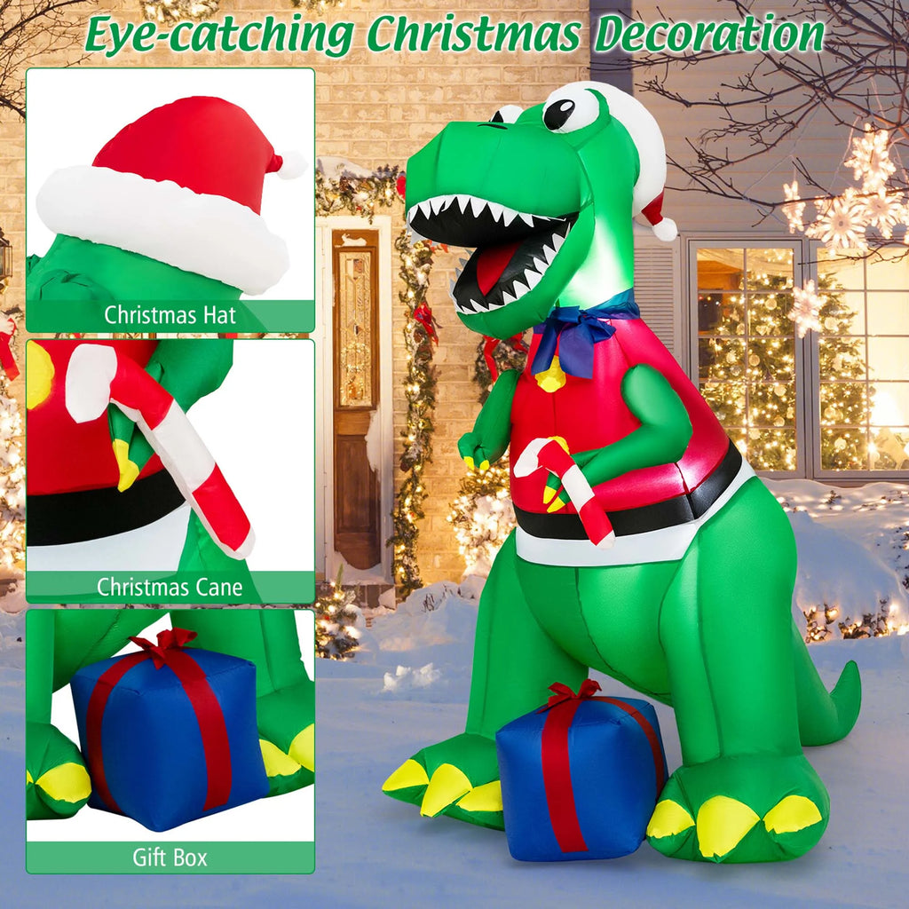 6FT Inflatable Christmas Dinosaur Decoration with LED Lights & Gift Box M74534