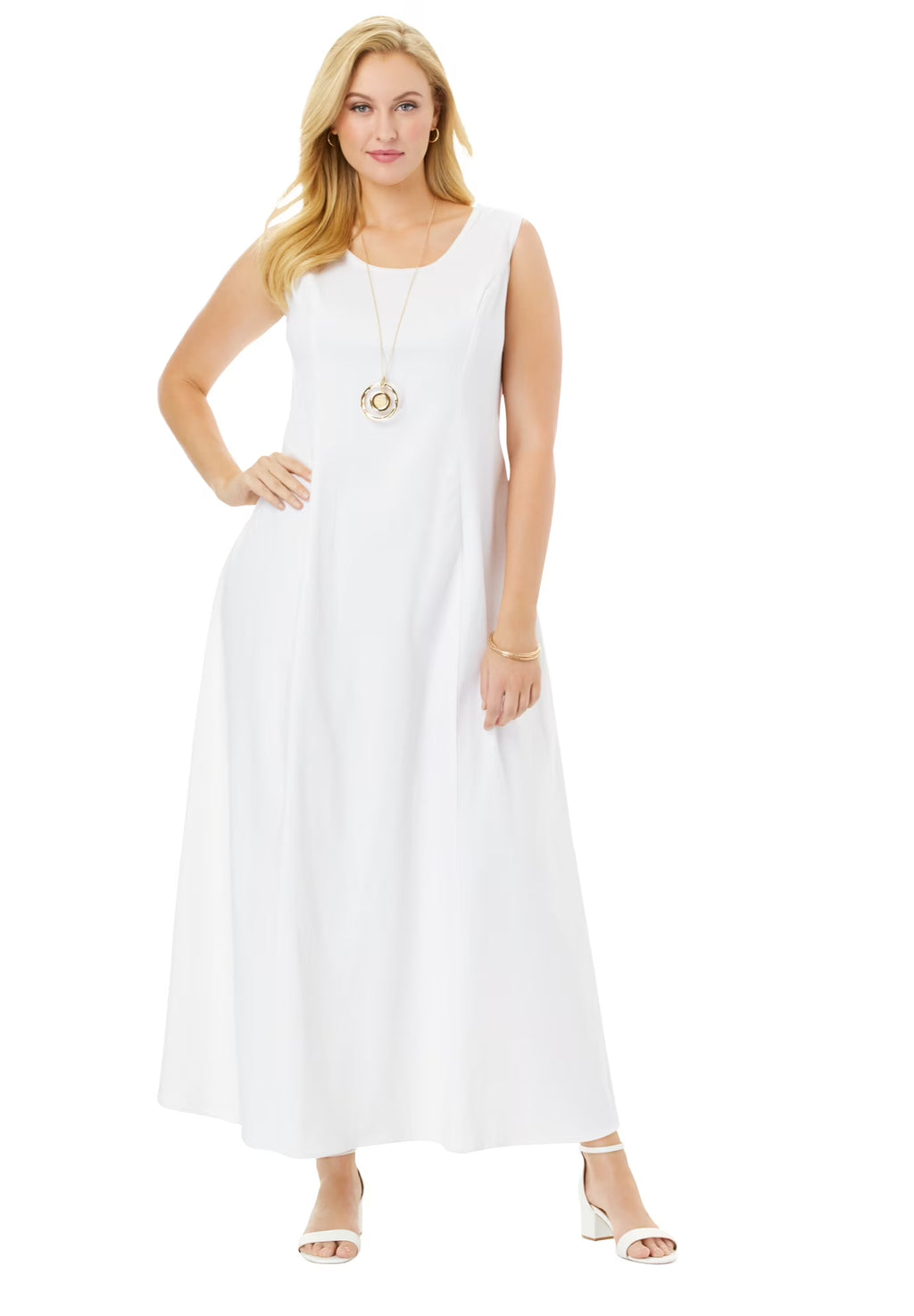 White Stretch Denim Maxi Dress X6717