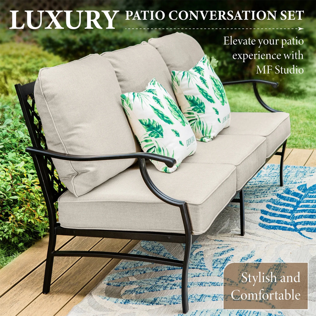 Beige 9-Seater Patio Conversation Set with Swivel Chair Sofa D341
