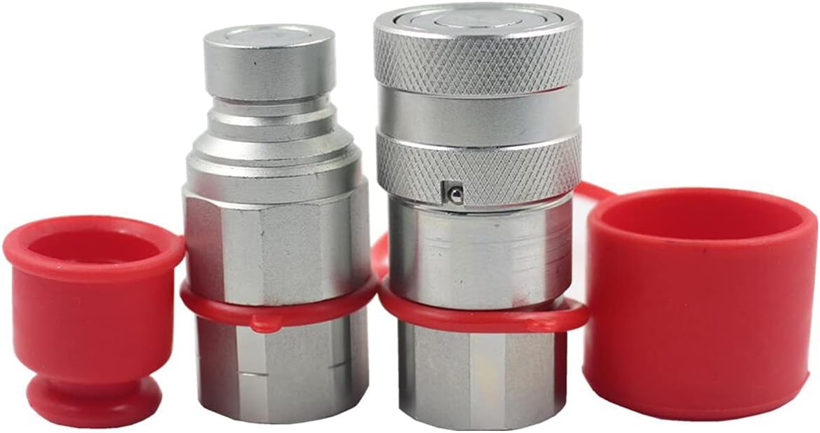 3/4" SAE-12 UNF1-1/16 Skid Steer Flat Face Hydraulic Quick Connect Coupling with Dust Cap S7076