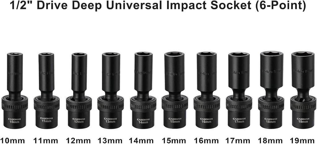 15 PCS 1/2 Drive Shallow Universal Impact Socket Set, 6 Point, Metric, 10-24mm P73239