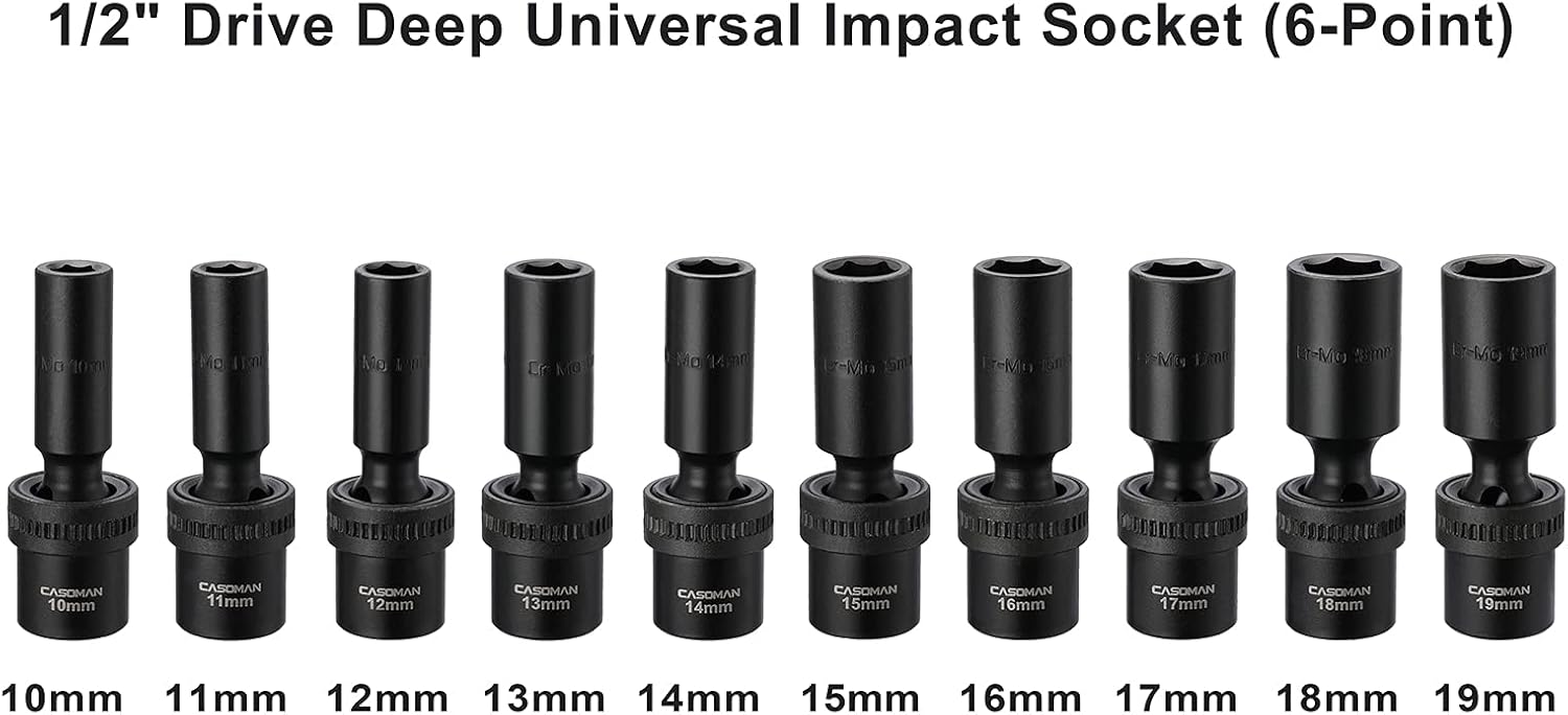 15 PCS 1/2 Drive Shallow Universal Impact Socket Set, 6 Point, Metric, 10-24mm P73239