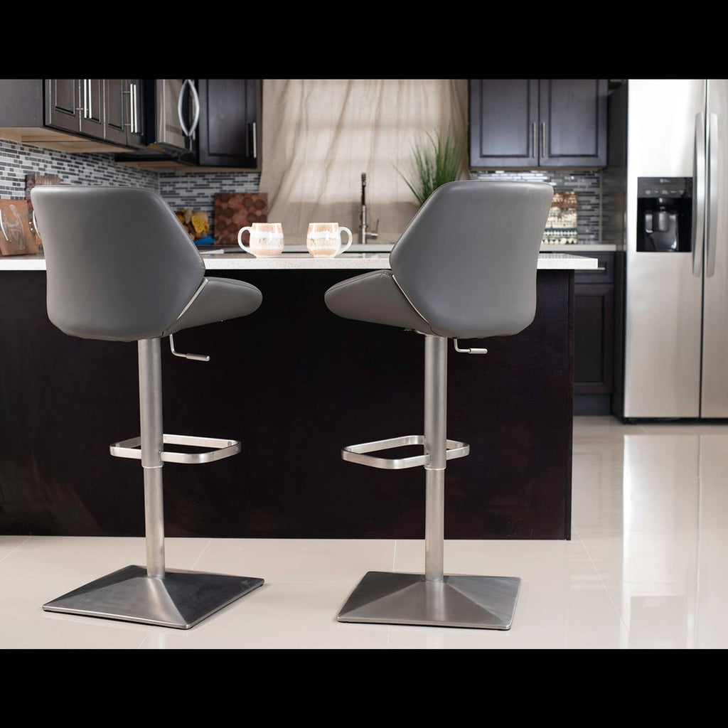 White Faux-Leather Brushed Stainless Steel Adjustable Height Swivel Bar Stool X8443