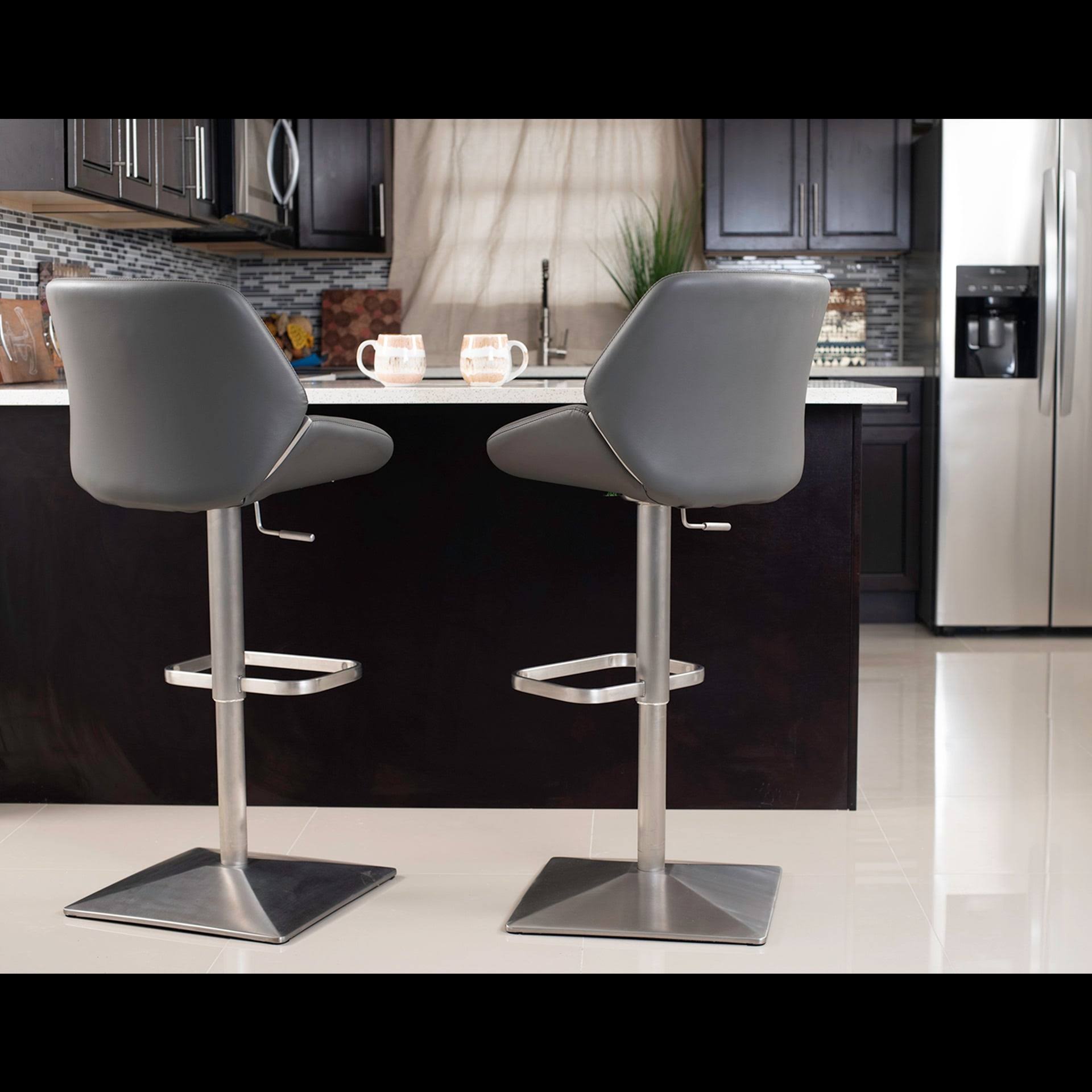 White Faux-Leather Brushed Stainless Steel Adjustable Height Swivel Bar Stool X8443