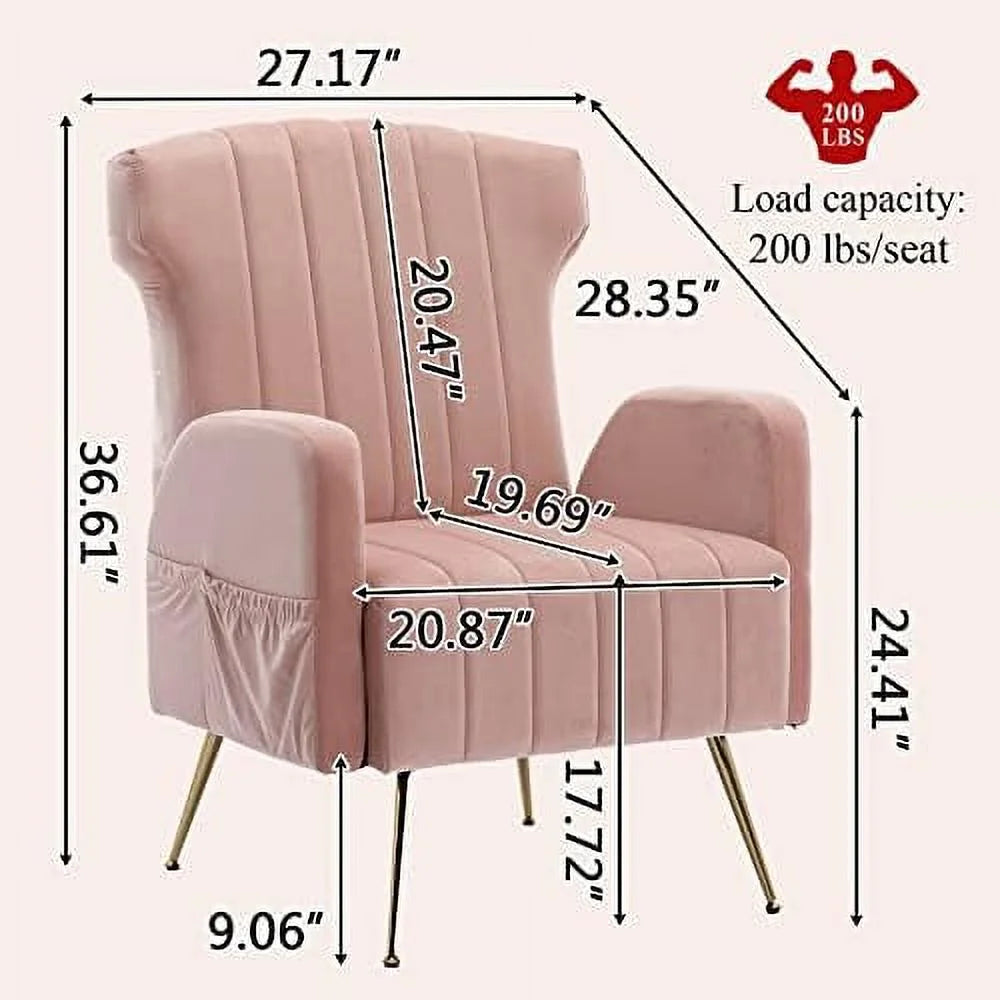 Brown Velvet Wing Back Accent Chair with Metal Gold Legs L169102