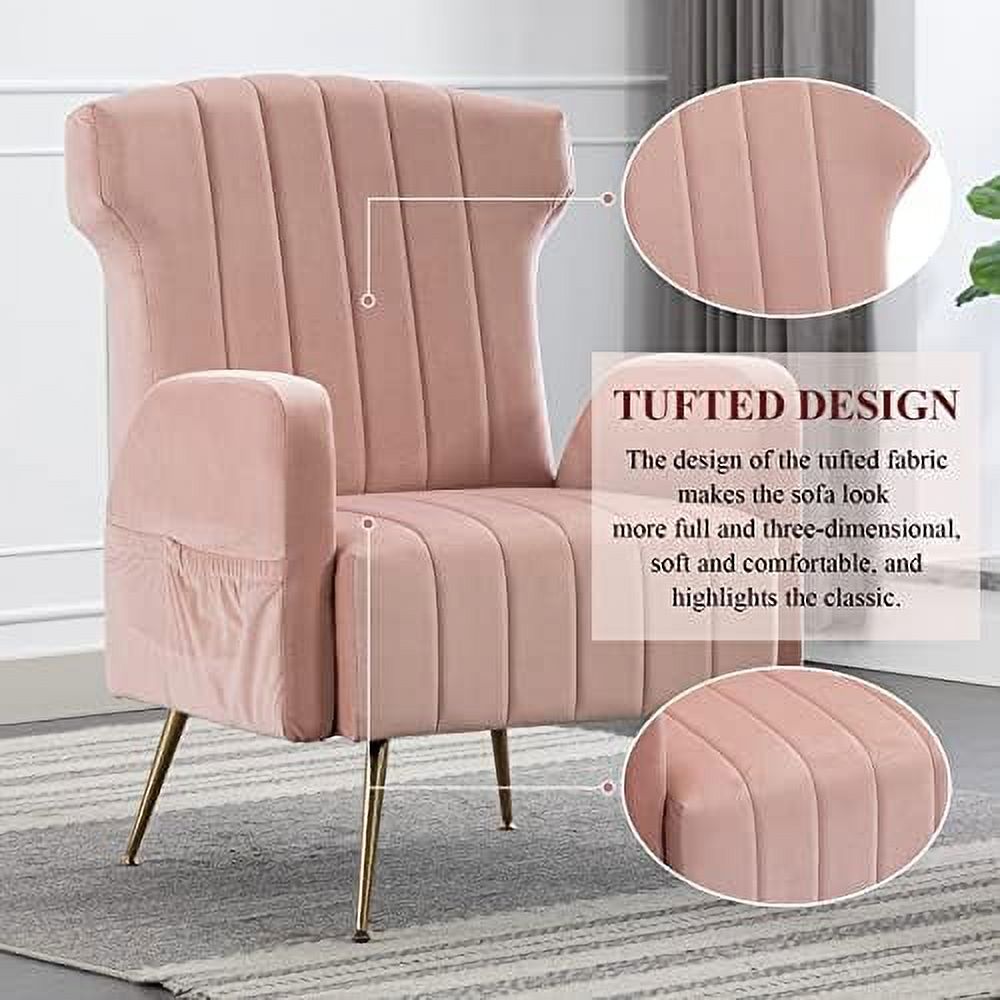 Brown Velvet Wing Back Accent Chair with Metal Gold Legs L169102
