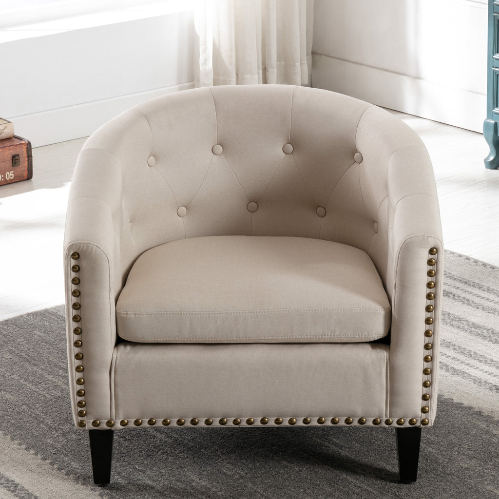 Tan Button Tufted Linen Accent Chair F408900