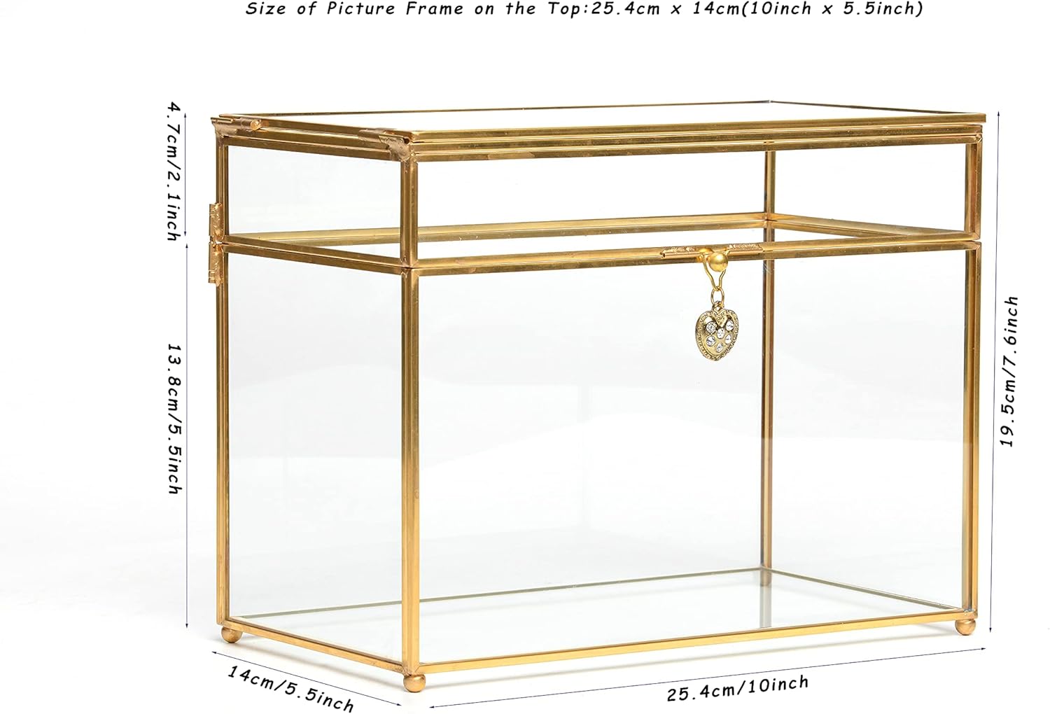 Rectangle Glass Card Box with Lid and Heartshape Pendant J85595