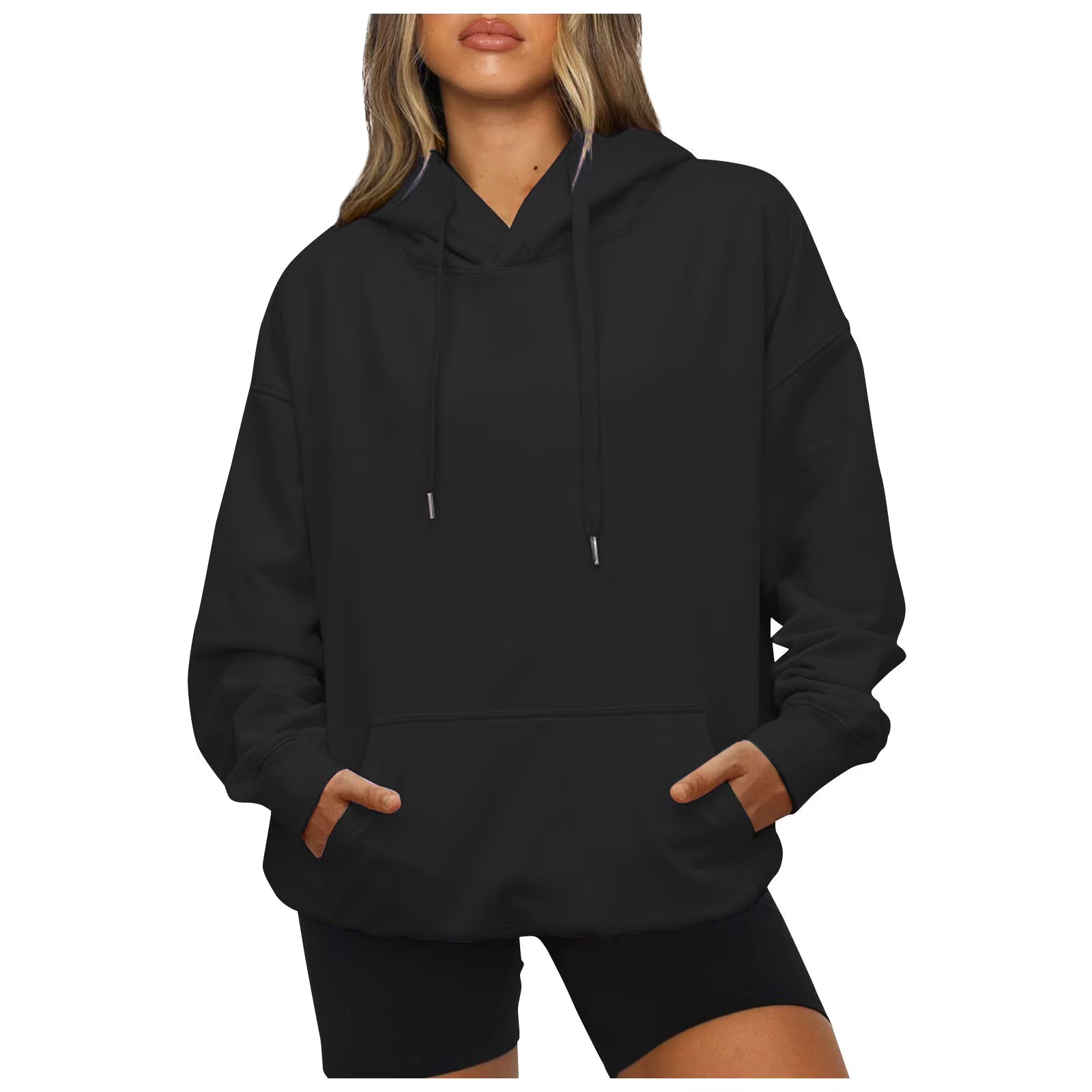 Khaki Oversized Fleece Hooded Sweatshirt with Pocket V10053