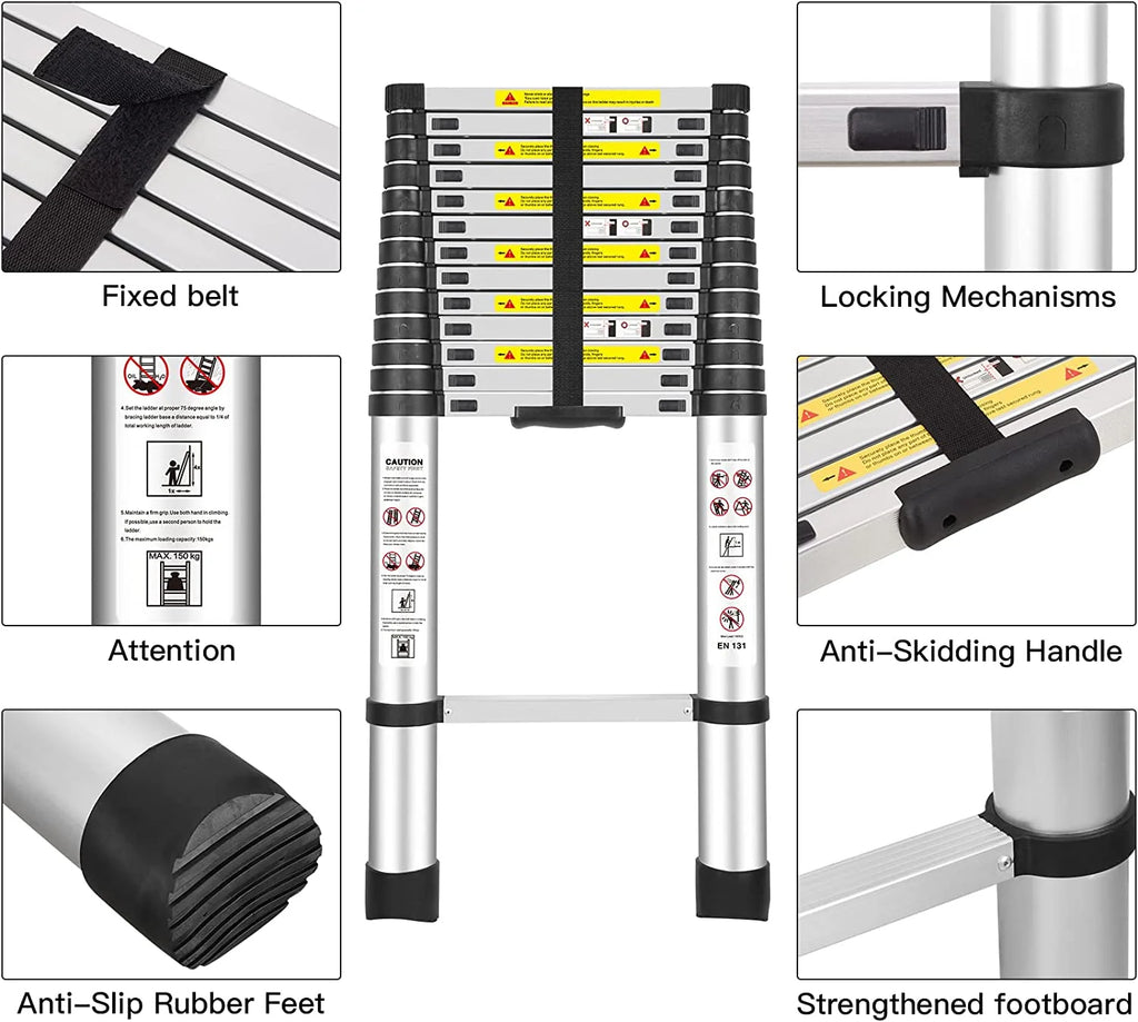12.5 FT Aluminum Telescoping Extension Ladder N1727