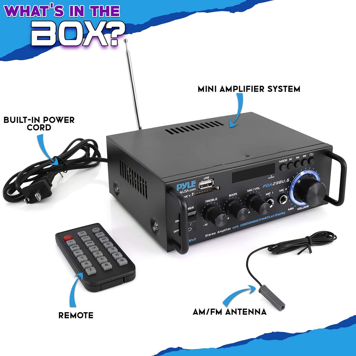 200W 2 Channel Bluetooth Stereo Power Amplifier with FM Radio, Pack of 2 V209