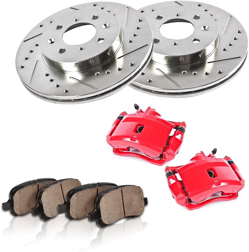 Powder Coated Red Calipers Rotors Ceramic Pads Performance Kit R70796