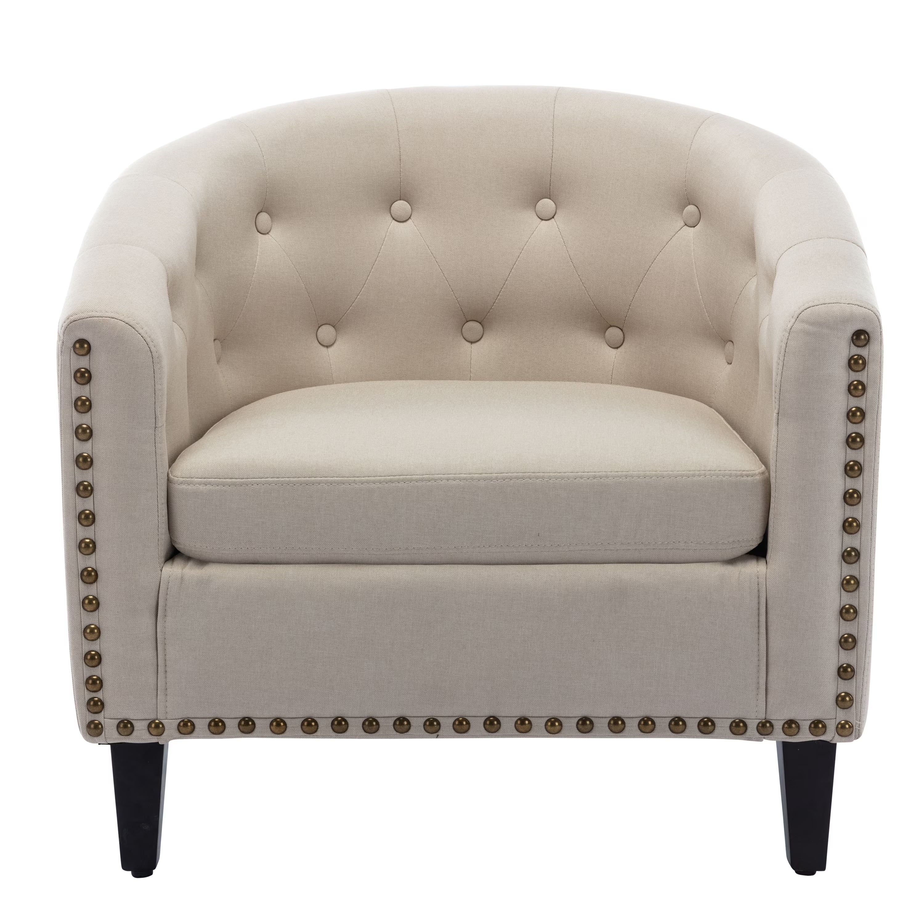 Tan Button Tufted Linen Accent Chair F408900