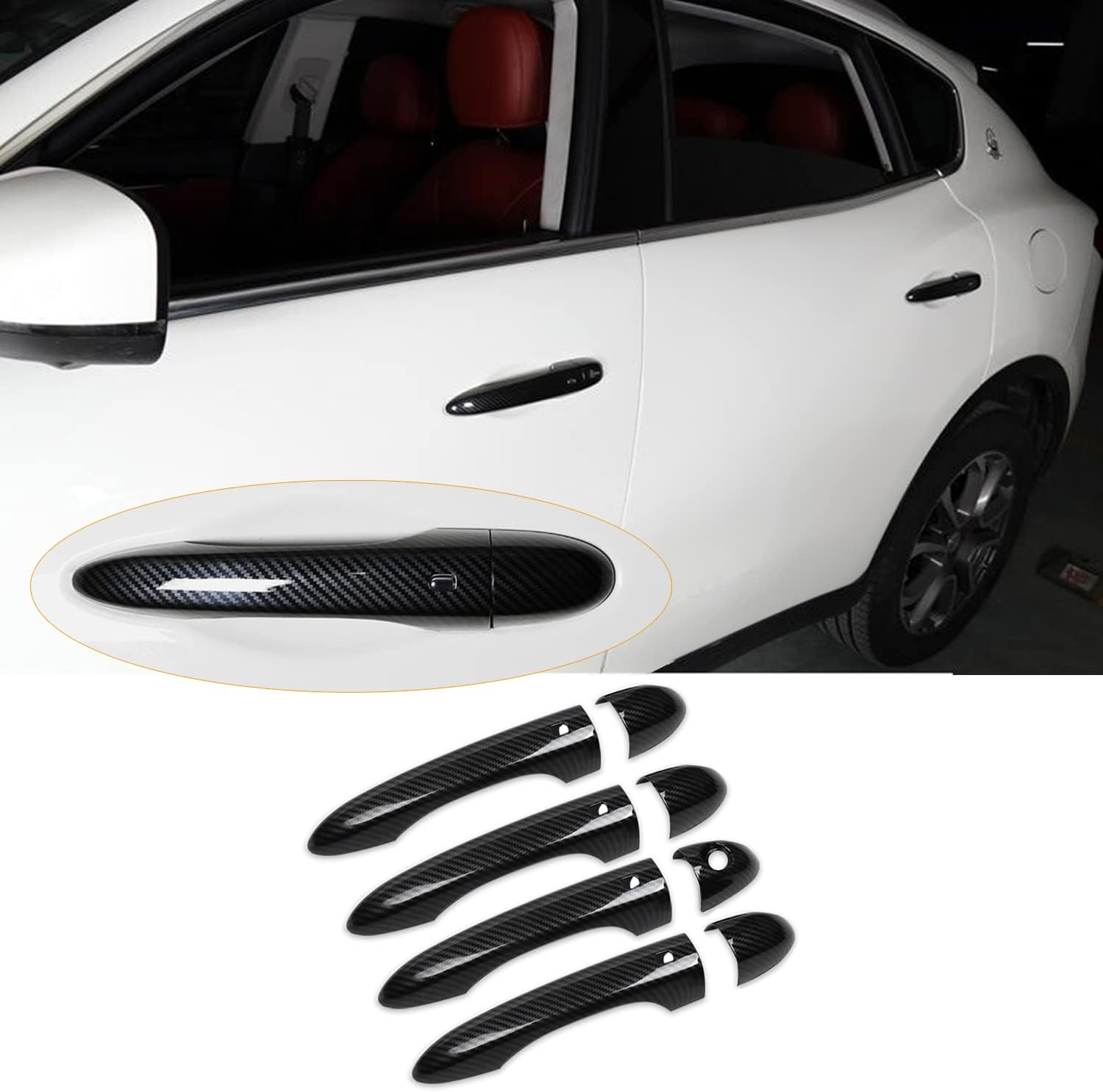 ABS Black Carbon Fiber Look Door Handle Cover Trim R4974