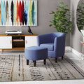 Blue Linen Barrel Chair and Ottoman R6901