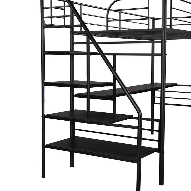 Black Twin Metal Loft Bed Frame with Desk R29124