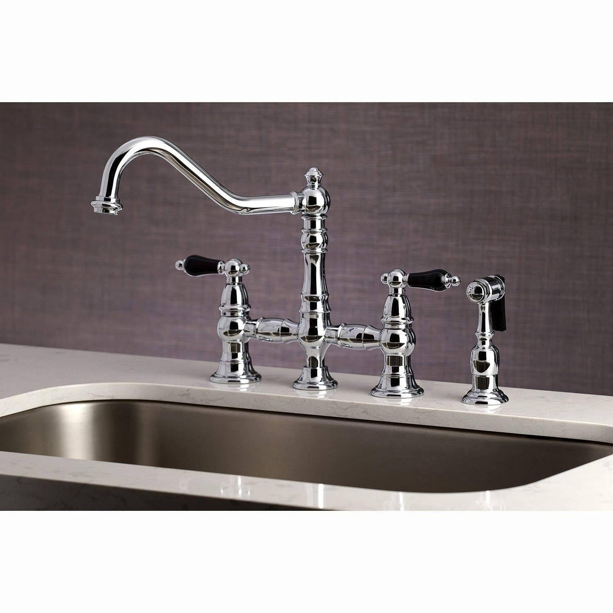 Brushed Nickel Bridge Kitchen Faucet with Brass Sprayer G37590