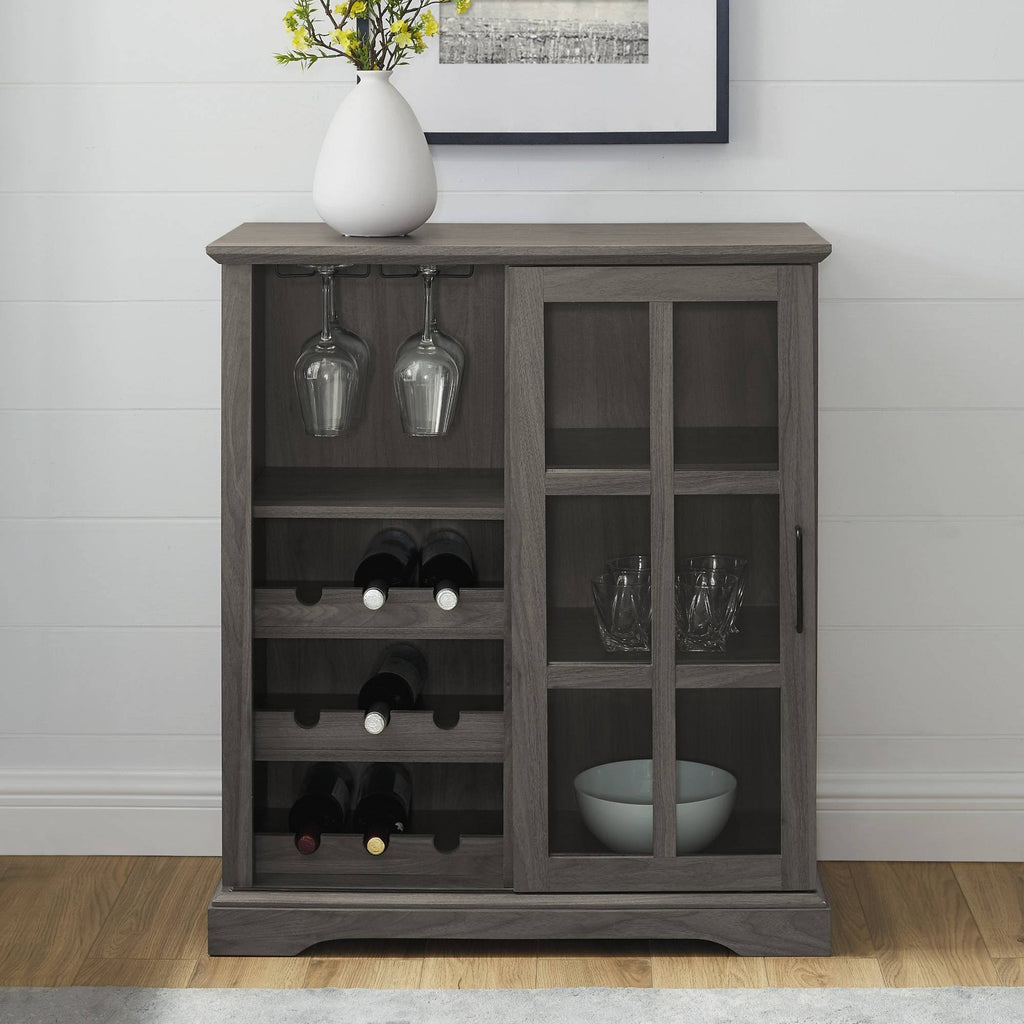 Gray Sliding Window Pane Door Bar Cabinet J6354