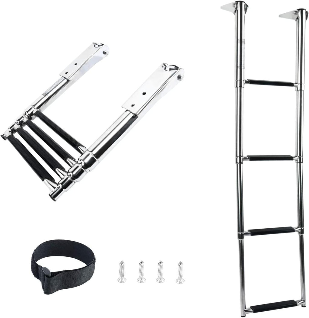 4 Step 316 Stainless Steel Telescoping Ladder with Retaining Strap Pack of 2 A4459