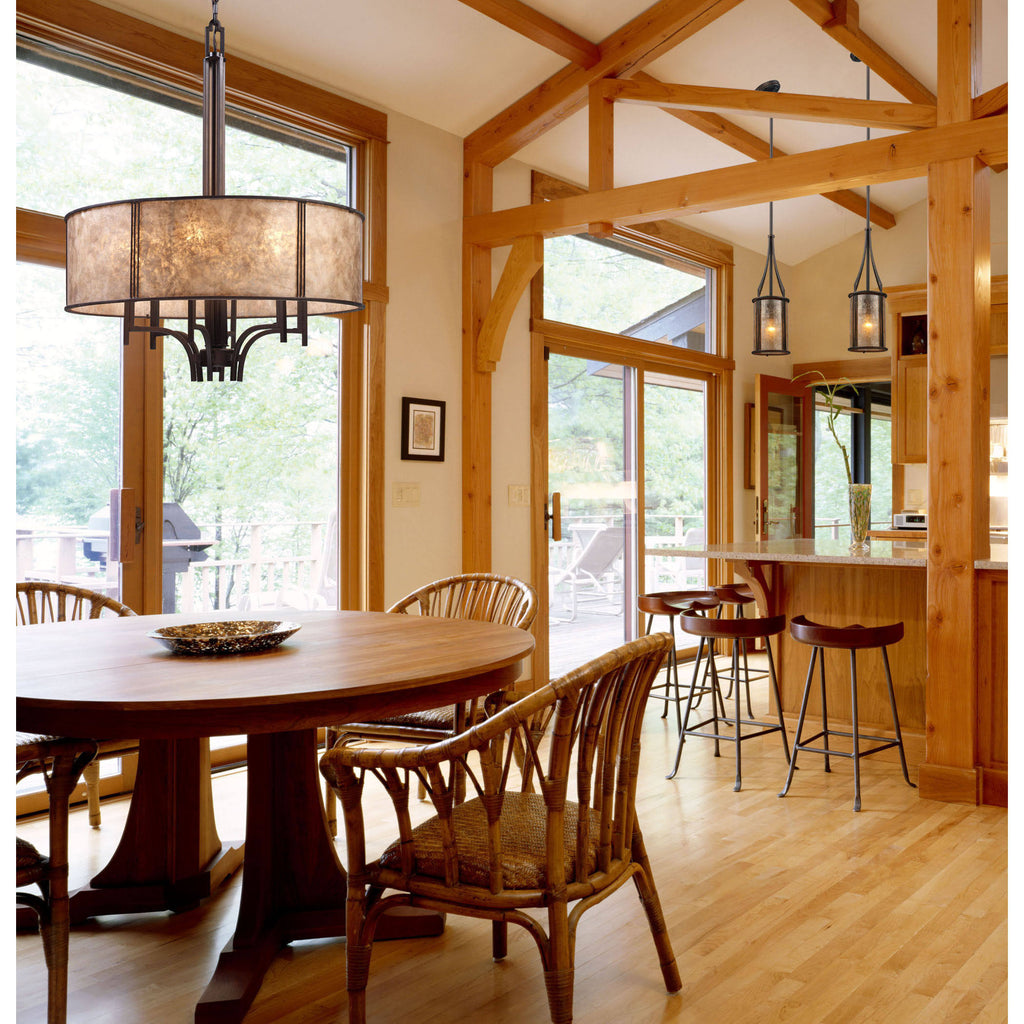 3-Light Semi-Flush in Aged Bronze & Tan Mica Shade S721