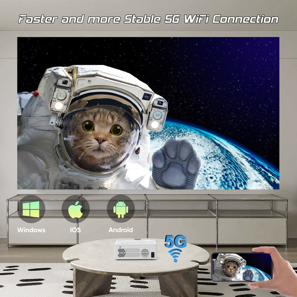 4K Supported Native 1080P Video Projector with 100" Screen R347
