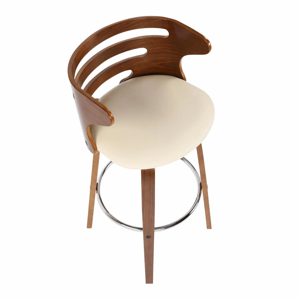 Set Of 2 Swivel Barstool In Walnut And Cream Faux Leather X141