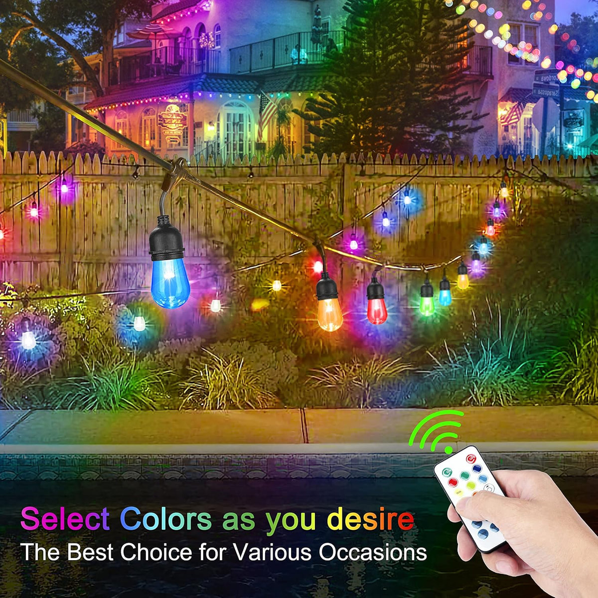2-Pack 48FT Outdoor RGB String Lights with 30+5 E26 Shatterproof Edison Bulb Dimmable J90602