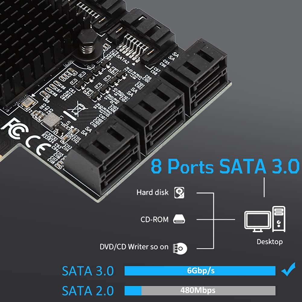 PCI-E to SATA 3.0 8 Ports Adapter Card with Driver Disc Q56412