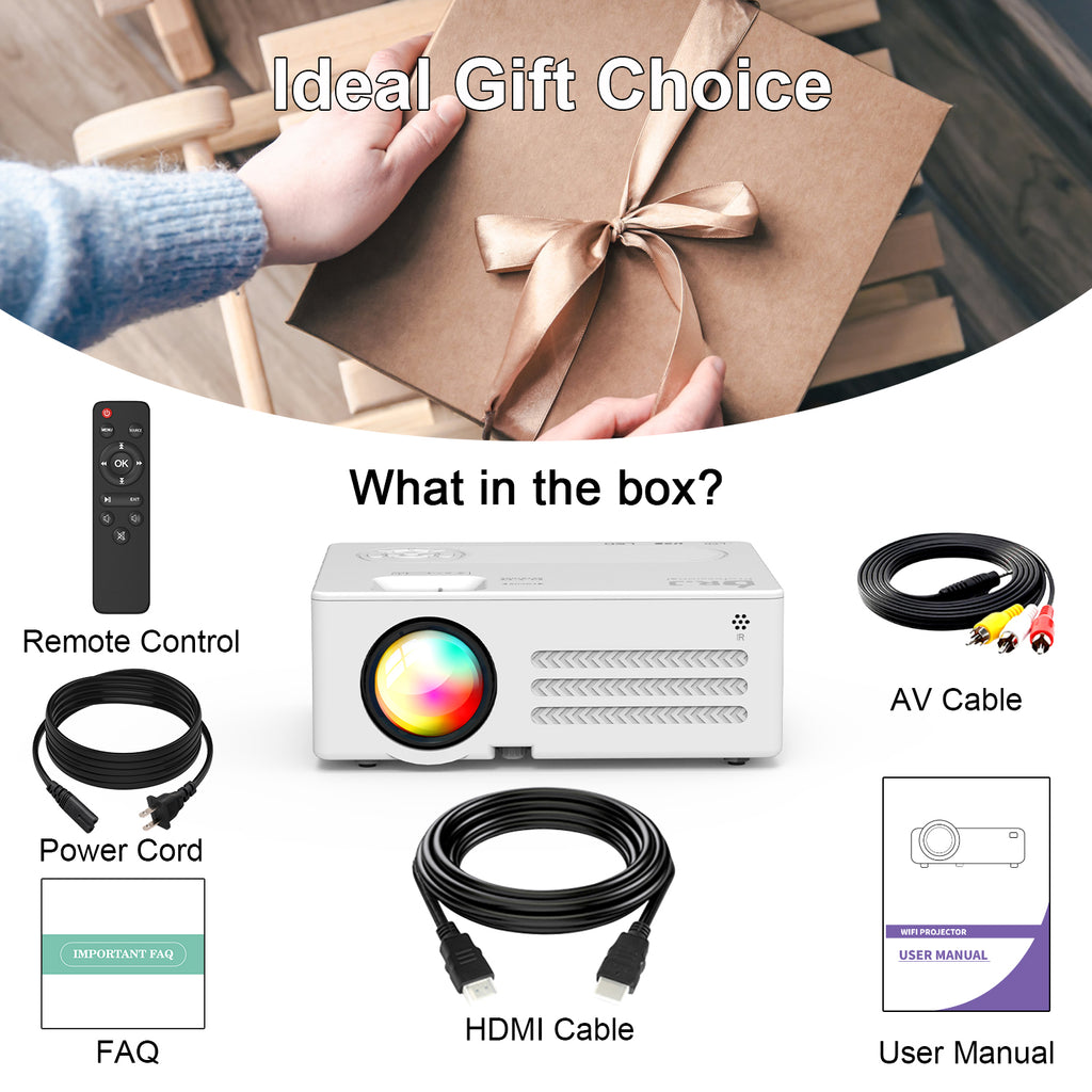4K Supported Native 1080P Video Projector with 100" Screen R347