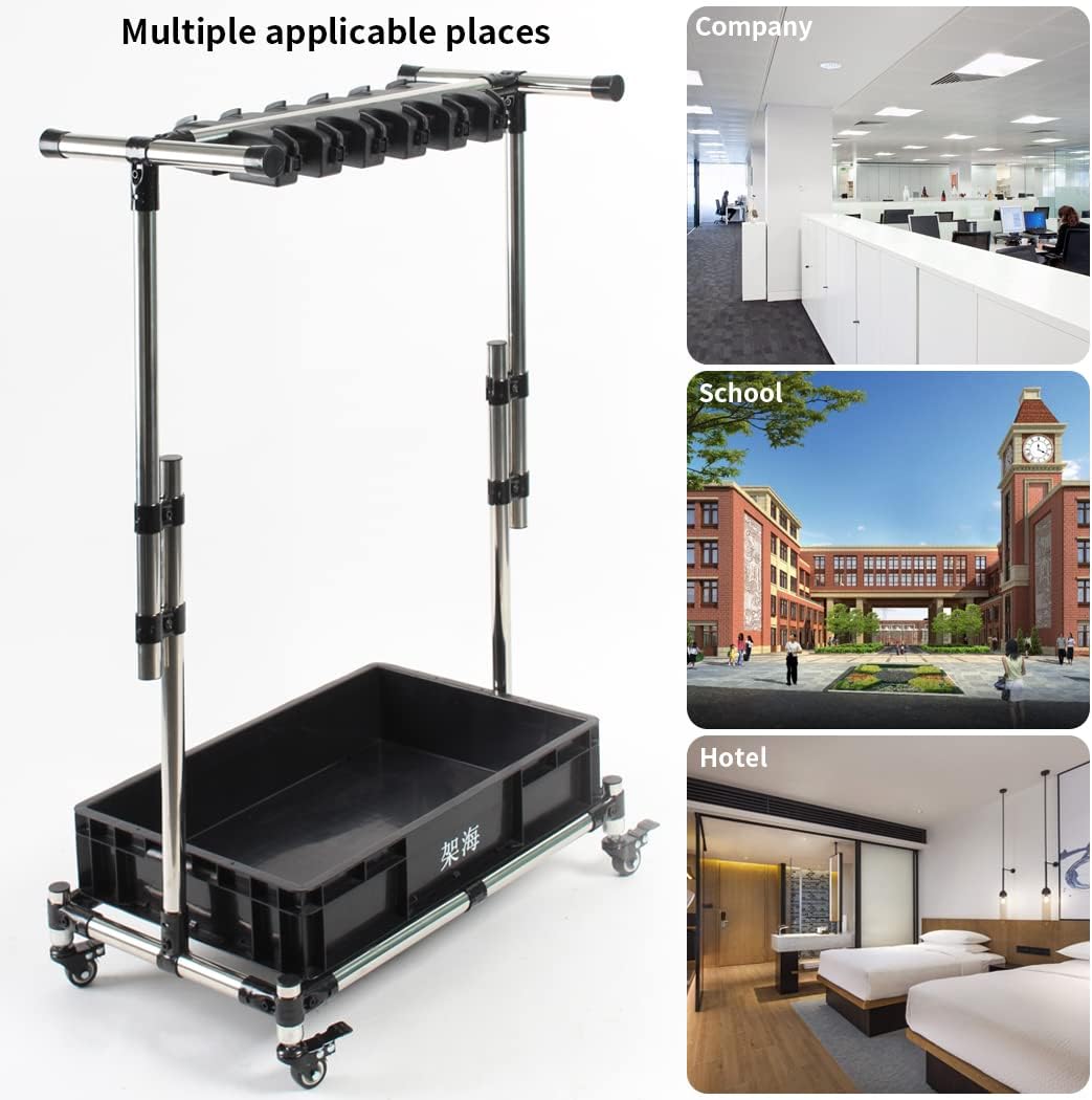 Stainless Steel Adjustable Height Broom and Mop Rack Storage Rack I798197