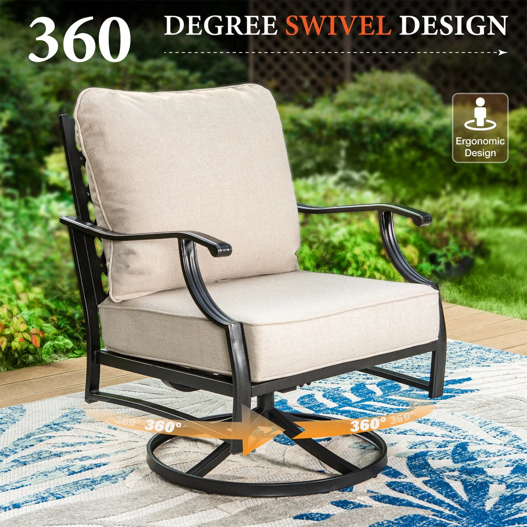 Beige 9-Seater Patio Conversation Set with Swivel Chair Sofa D341