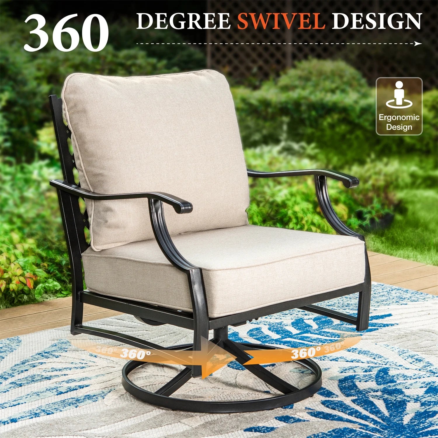 Beige 9-Seater Patio Conversation Set with Swivel Chair Sofa D341