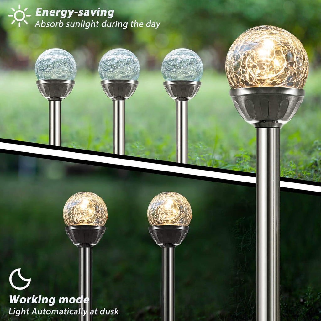 Cracked Glass Ball Lights Outdoor Garden Pathway Lights (3 Pack) A9404