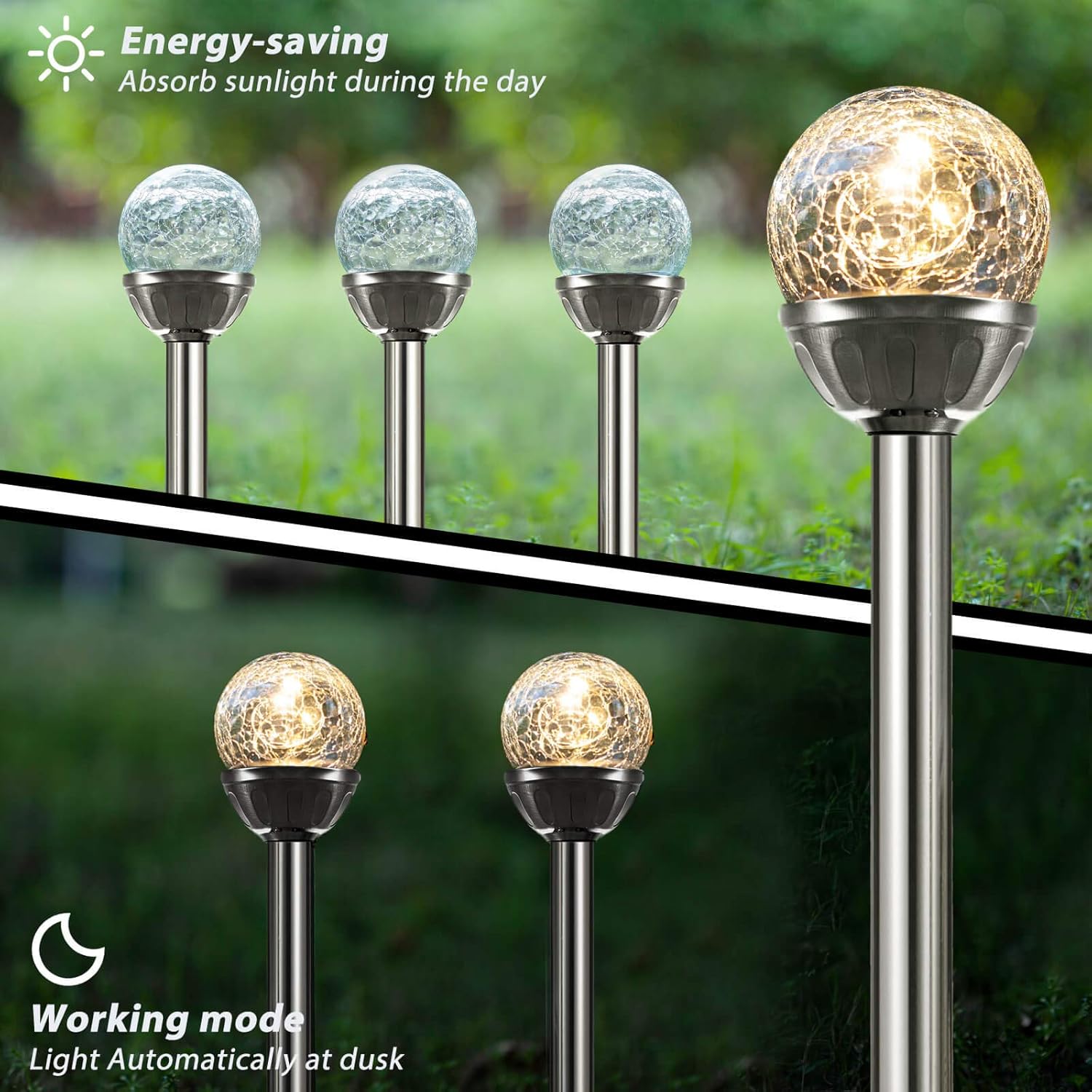 Cracked Glass Ball Lights Outdoor Garden Pathway Lights (3 Pack) A9404