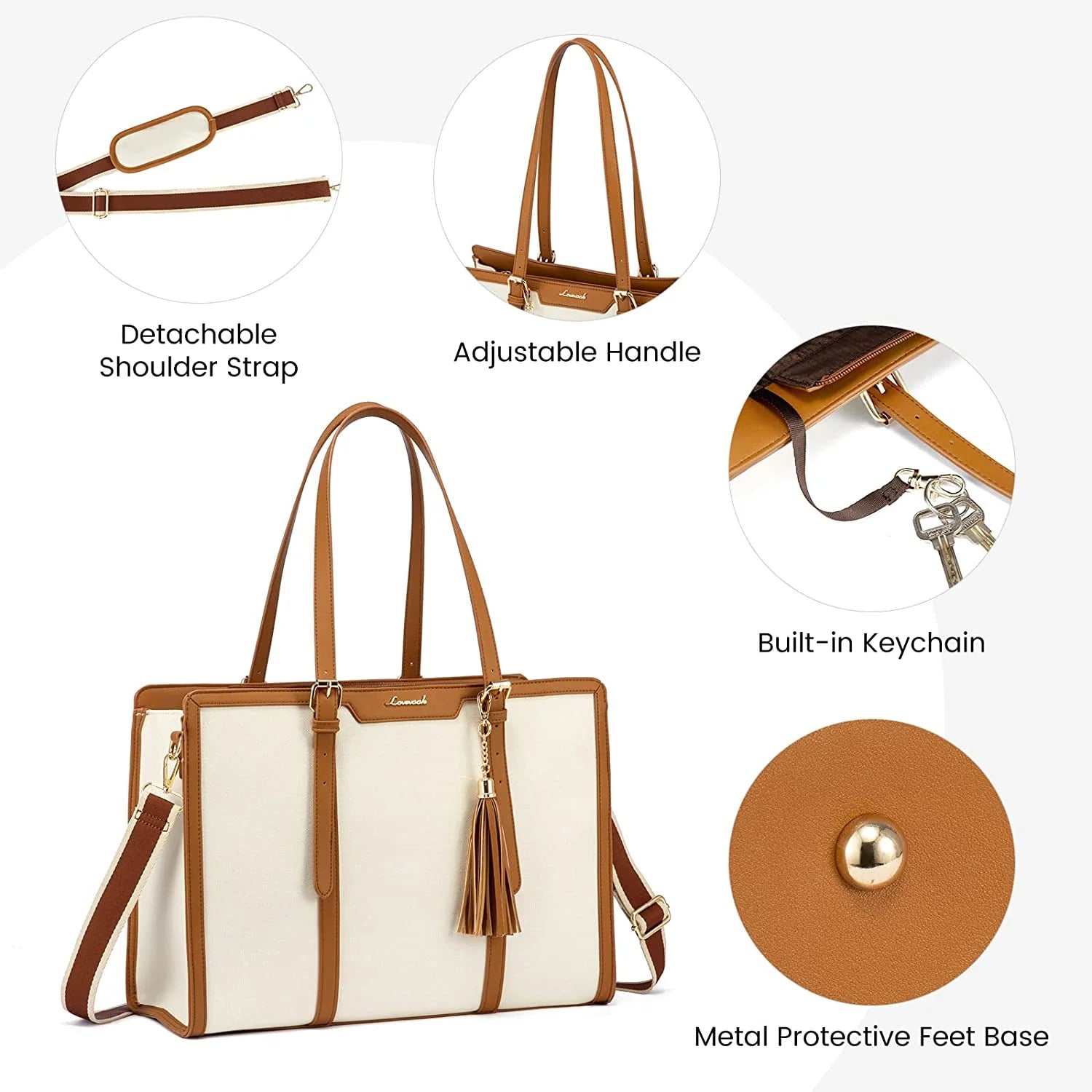 15.6 inch Canvas Laptop Tote Bag with Clutch Purse R114568