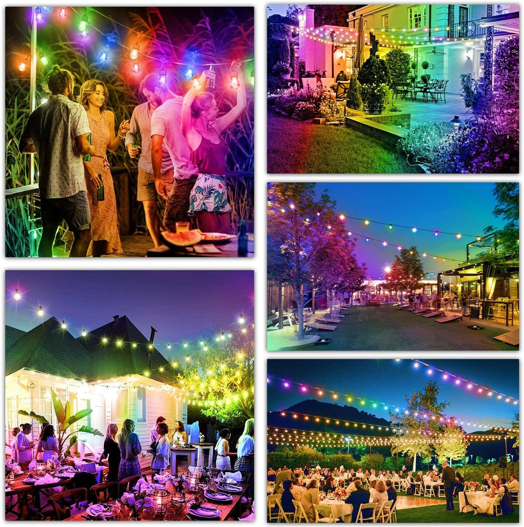 2-Pack 48FT Outdoor RGB String Lights with 30+5 E26 Shatterproof Edison Bulb Dimmable J90602