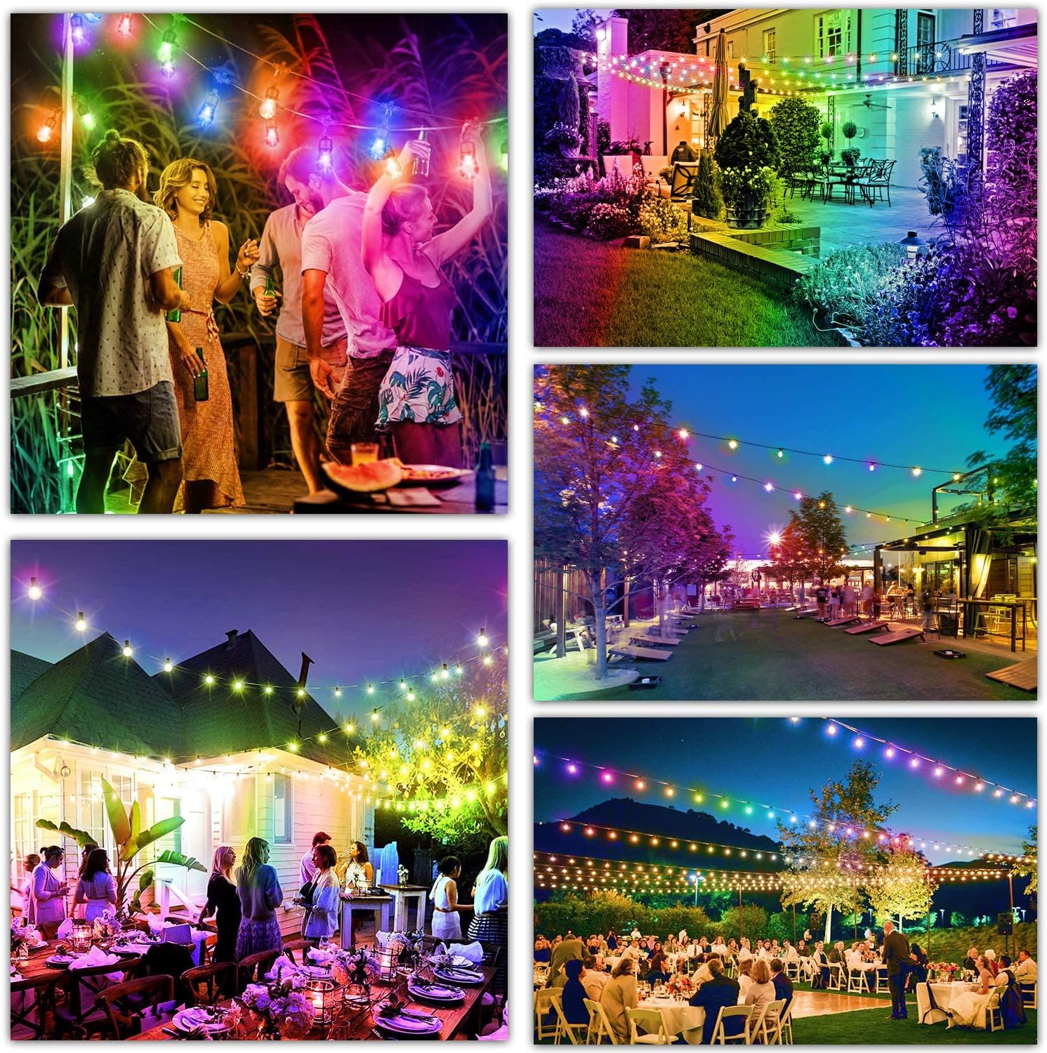 2-Pack 48FT Outdoor RGB String Lights with 30+5 E26 Shatterproof Edison Bulb Dimmable J90602