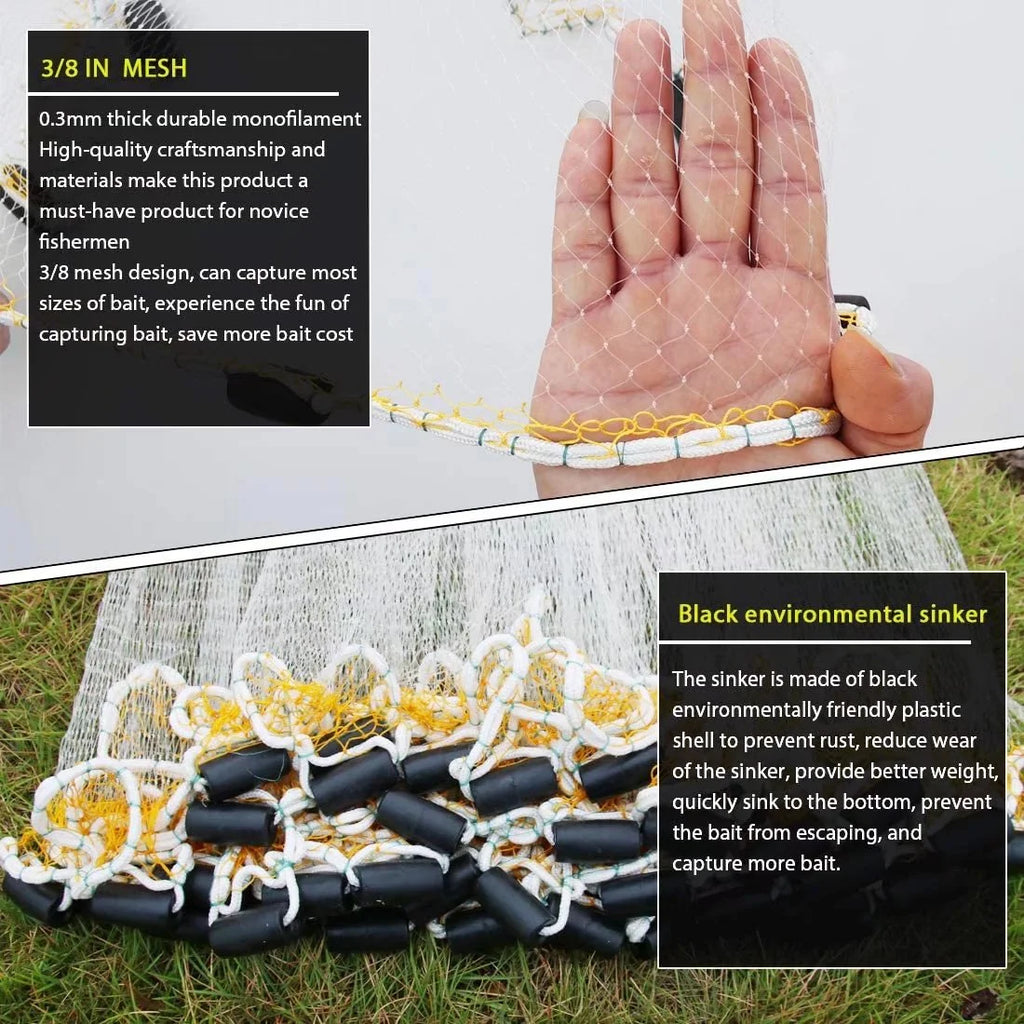 Fishing Cast Net 3/8 Mesh 4ft Bait Trap J90026