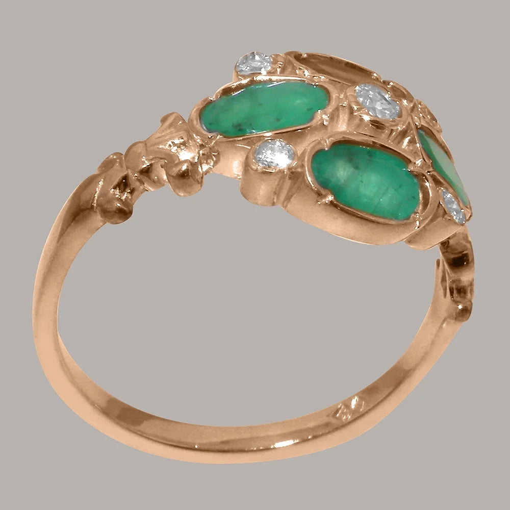 9k Rose Gold Synthetic Cubic Zirconia & Natural Emerald Womens Engagement Ring Z2756