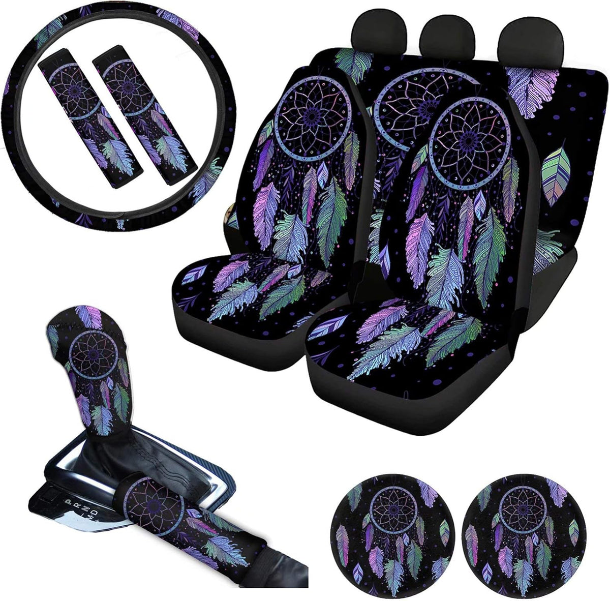 Pink Car Seat Cushion Full Set Steering Wheel Cover Seat Belt Pads Cupholder Coasters Gear Knob Handrake Covers M71266