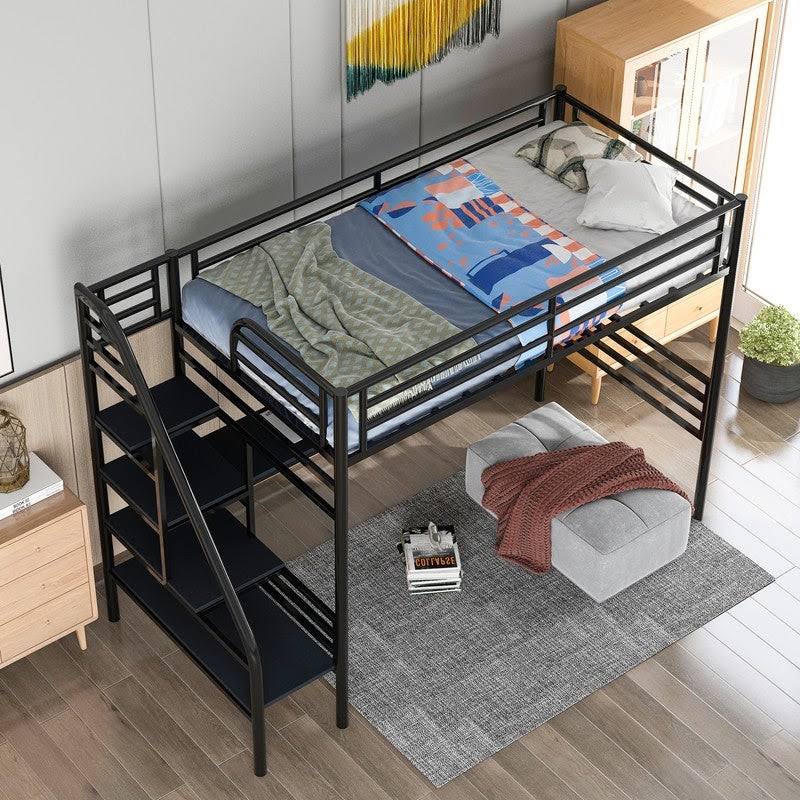 Black Twin Metal Loft Bed Frame with Desk R29124
