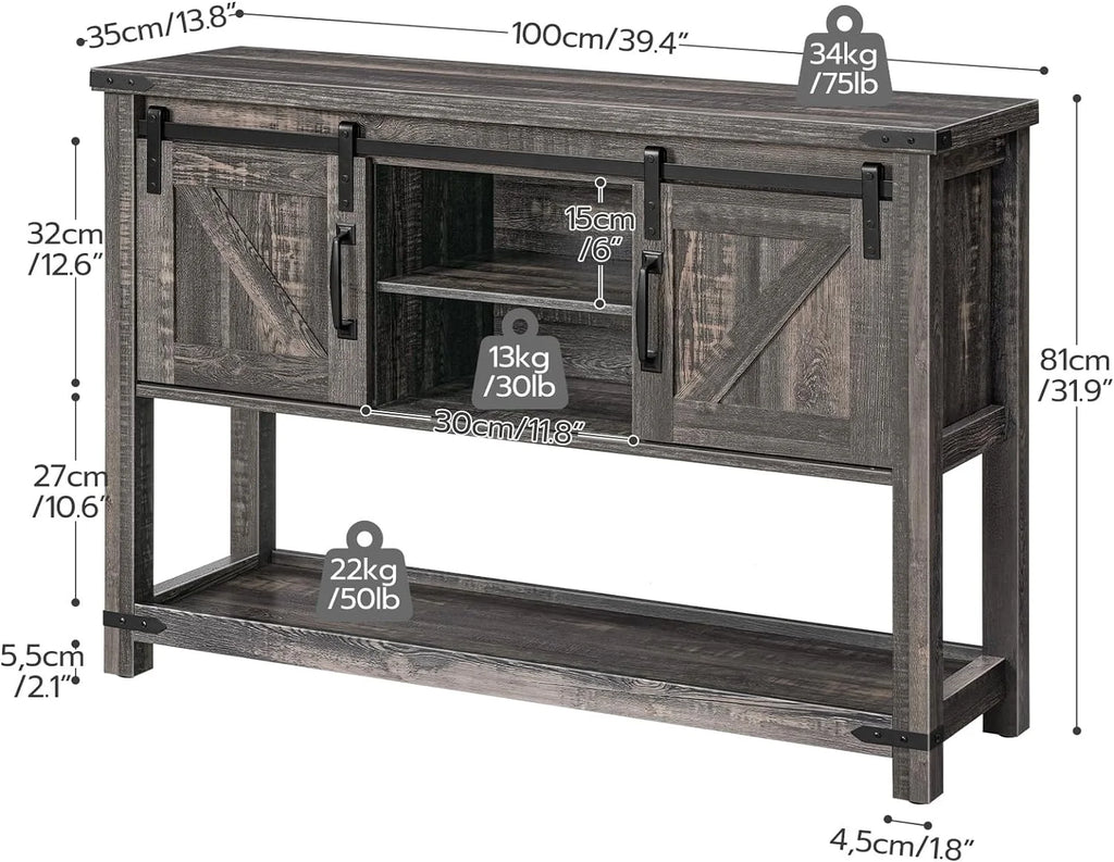 Vintage Gray Farmhouse Console Table with Sliding Barn Doors T17327